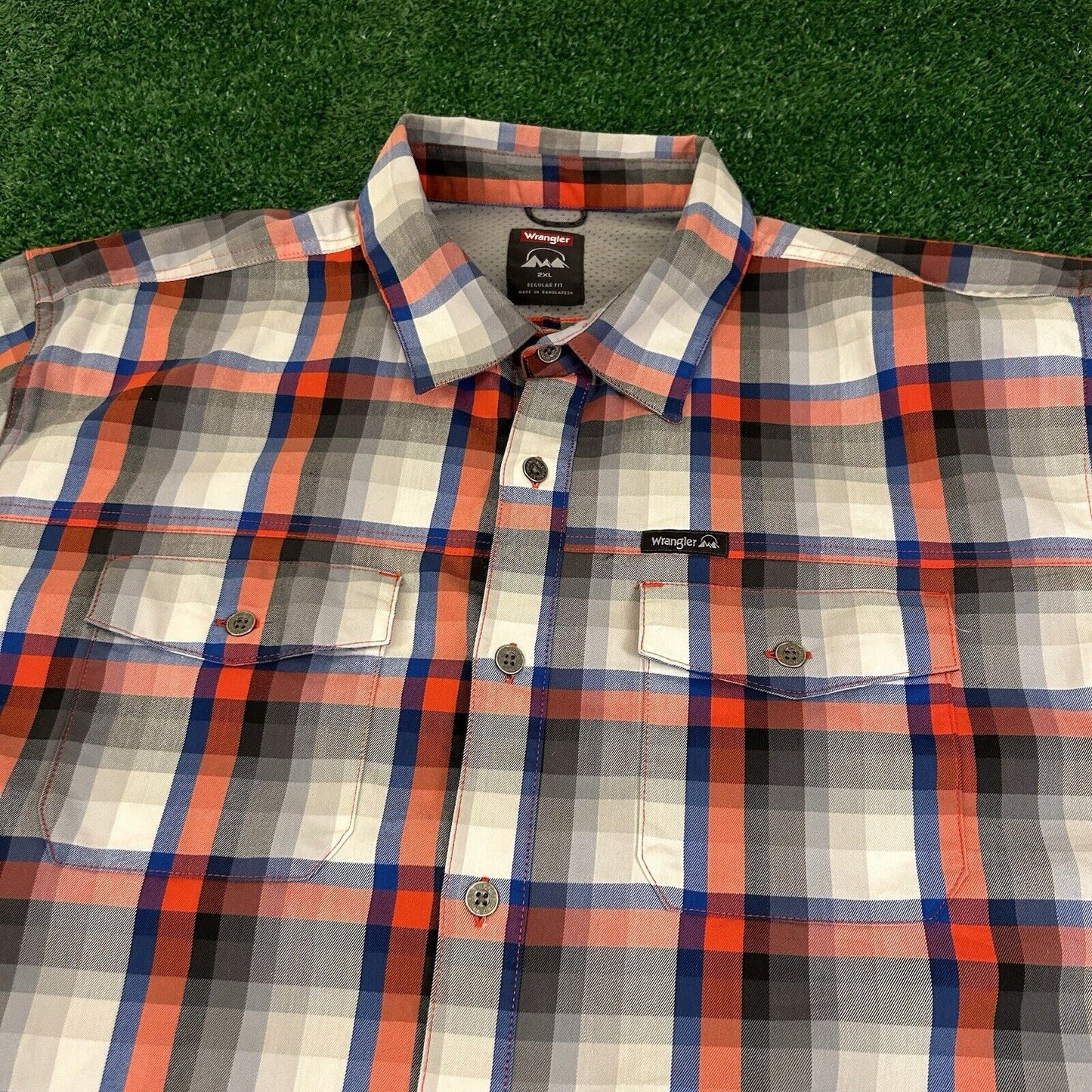 Wrangler Shirt Mens XXL 2XL Blue Red Gray Button Up Short Sleeve Flap Pockets