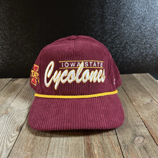 Iowa State Cyclones Hitch Hat Cap Mens Maroon Corduroy Rope Snapback '47 Y2K NEW