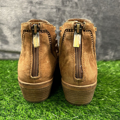 Vince Camuto Pimmy Boots Womens 6 M Brown Leather Ankle Booties Zip Up Heeled