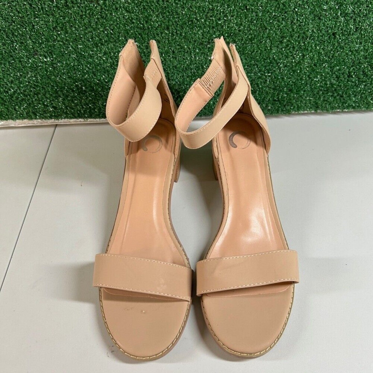 Journee Collection Ankle Strap Block Heel Sandals Open Toe Beige Nude Womens 11