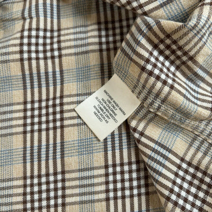 St Johns Bay Shirt Mens Medium Beige Blue Plaid Colorful Button Up Long Sleeve