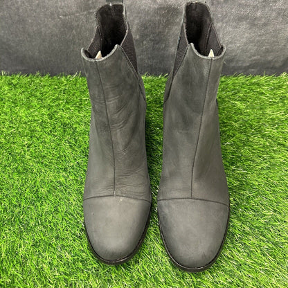 Toms Esme Boots Womens 9.5 Black Leather Ankle Booties Casual Block Heel Chelsea