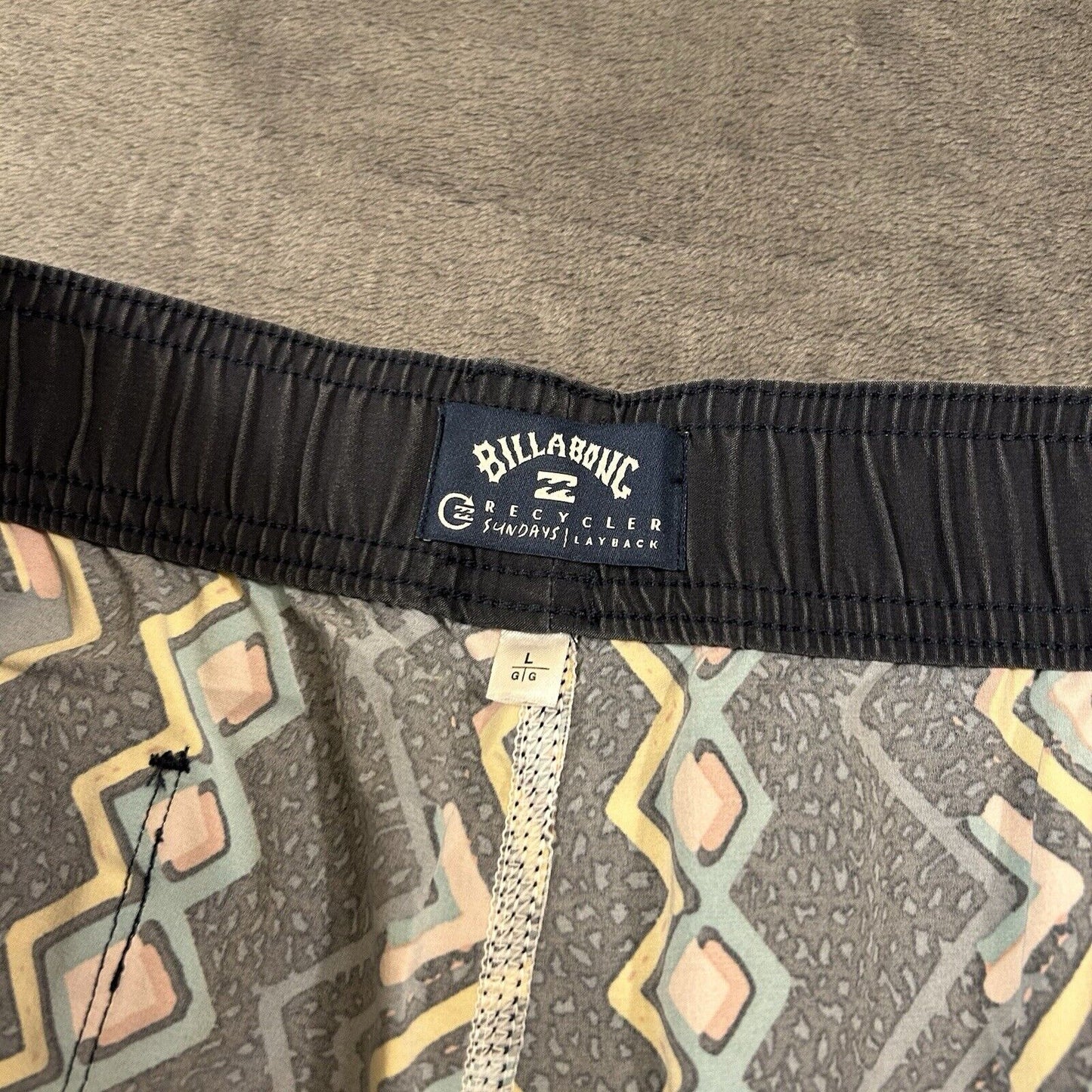 Billabong Board Shorts Mens Large 34" Blue Striped Aztec Hybrid Drawstring NEW