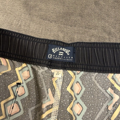 Billabong Board Shorts Mens Large 34" Blue Striped Aztec Hybrid Drawstring NEW