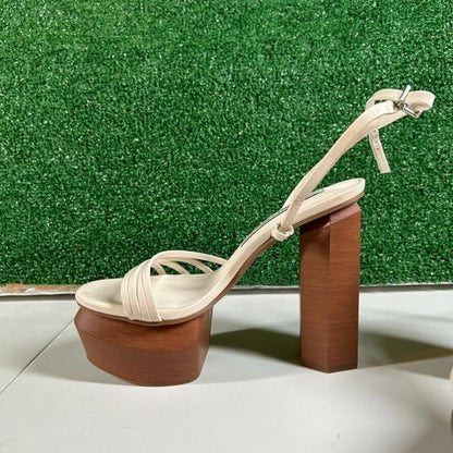 Gianni Bini Parrish Platform Sandals Ankle Strap Wood Block Patent Womens 8.5M