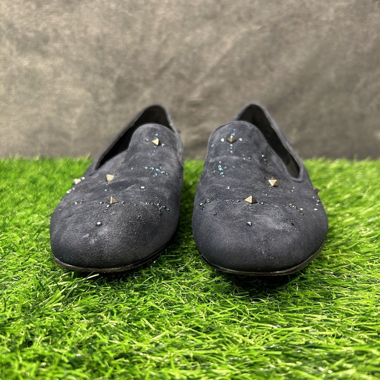 Donald Pliner Loafer Womens 6.5 M Blue Shoe Suede Leather Slip On Studded Luxxsp