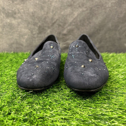 Donald Pliner Loafer Womens 6.5 M Blue Shoe Suede Leather Slip On Studded Luxxsp