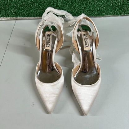 Badgley Mischka Women's Blaze Ankle Wrap Evening Pumps White Satin Size 5