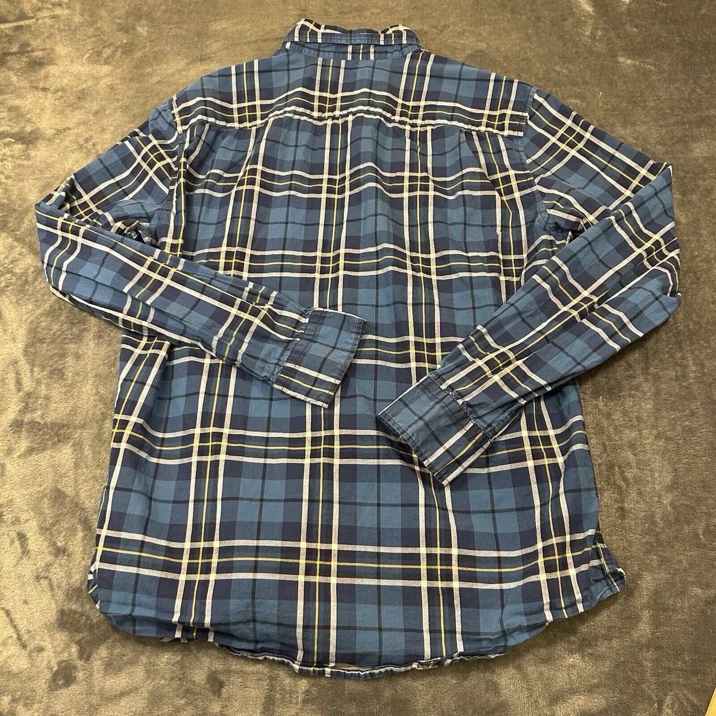 American Eagle Shirt Mens Medium Blue White Plaid Button Up Long Sleeve Outdoor