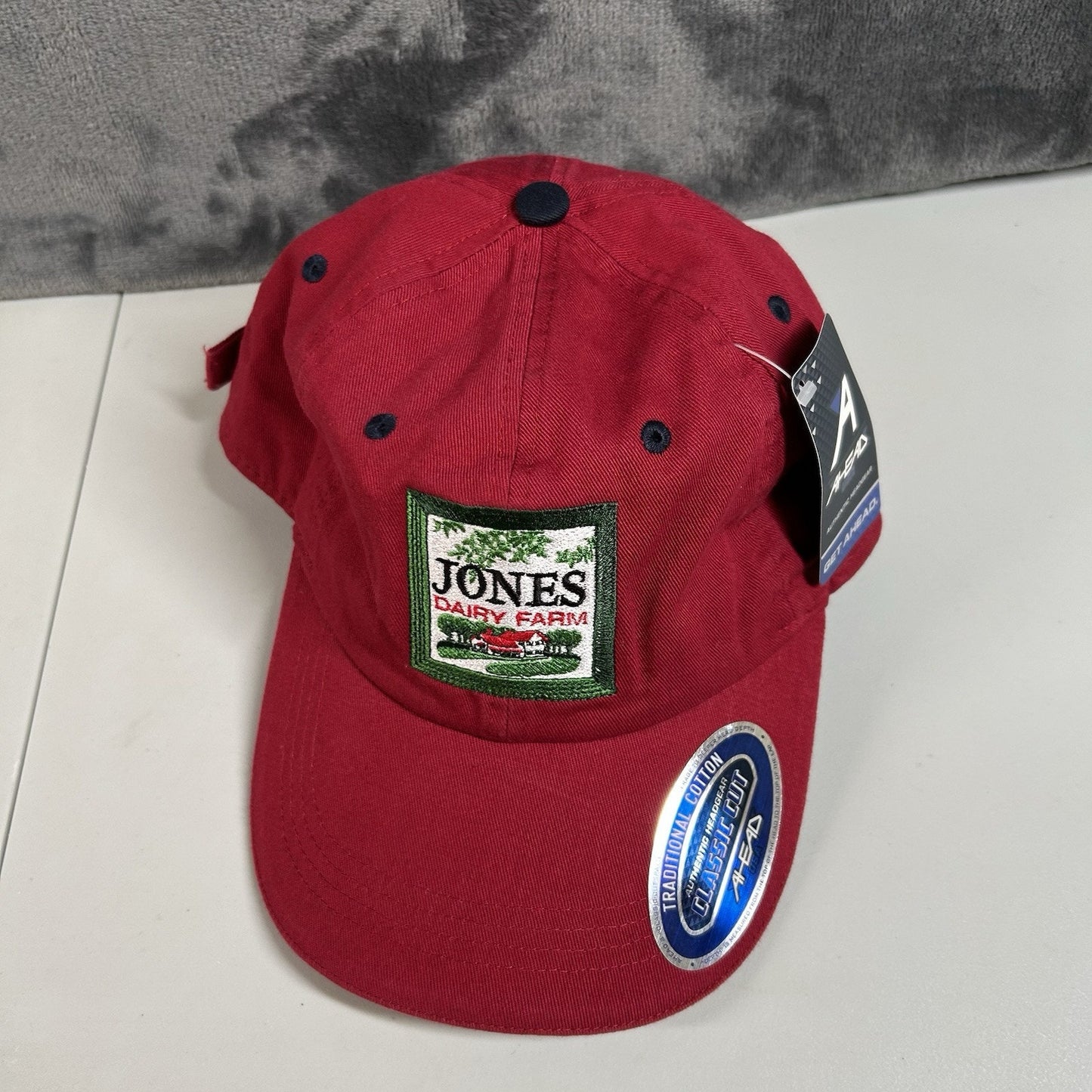 Jones Dairy Farm Hat Cap Mens Strap Back Red Classic Cut Ahead Vintage New