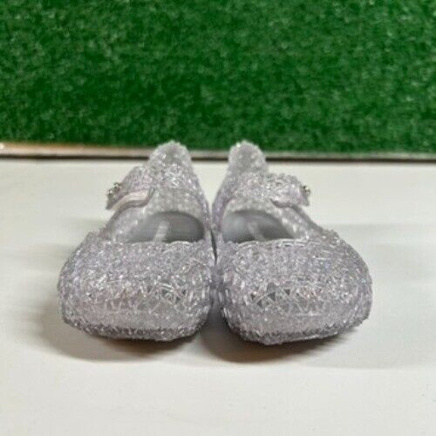 Mini Melissa Campana Glitter Jelly Shoes Silver Sparkle Clear Flats Toddler 6C