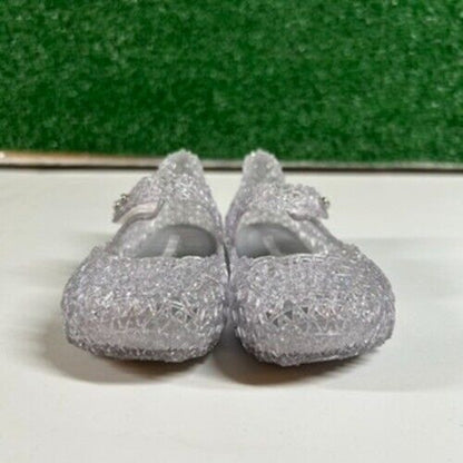 Mini Melissa Campana Glitter Jelly Shoes Silver Sparkle Clear Flats Toddler 6C