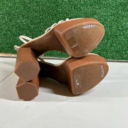 Gianni Bini Parrish Platform Sandals Ankle Strap Chunky Heel Beige Womens 9.5 M