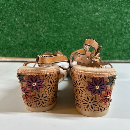 L'Artiste Spring Step Wellesta Floral Wedge Sandals Leather Comfort Womens 9 /40