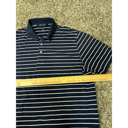 Polo Ralph Lauren Polo Shirt Mens Large Blue Pink Striped Short Sleeve Golf Work