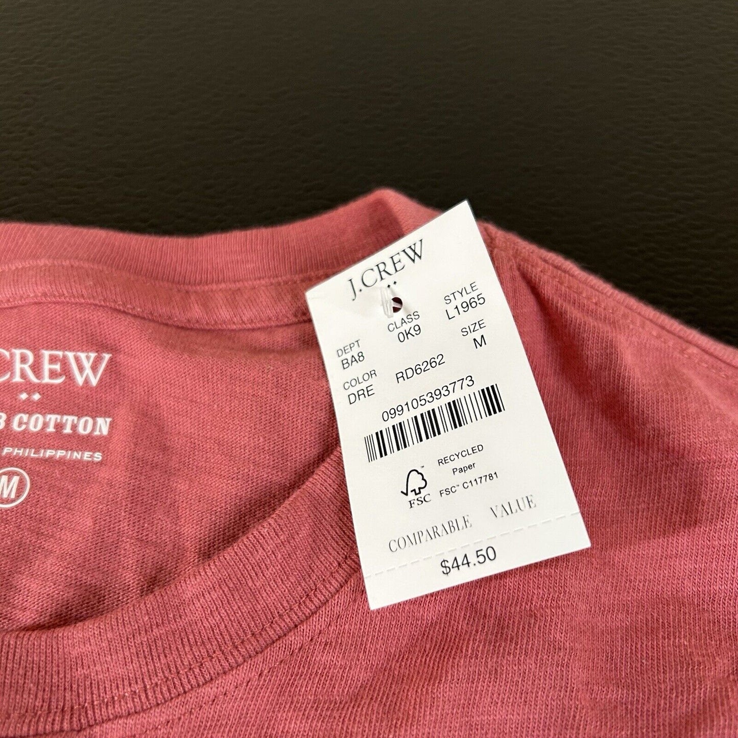 J Crew Slub Polo Shirt Mens Medium Red/Pink Band Collar Short Sleeve Preppy New