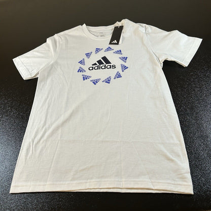 Adidas Shirt Mens Small White Short Sleeve Graphic Tee Casual Crewneck New