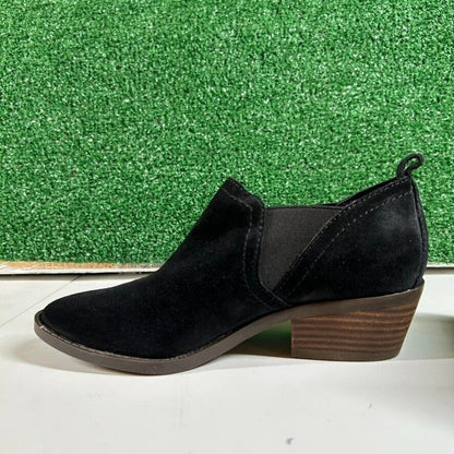 Lucky Brand Fallo Boots Black Suede Leather Ankle Booties Heeled Womens 5.5 M