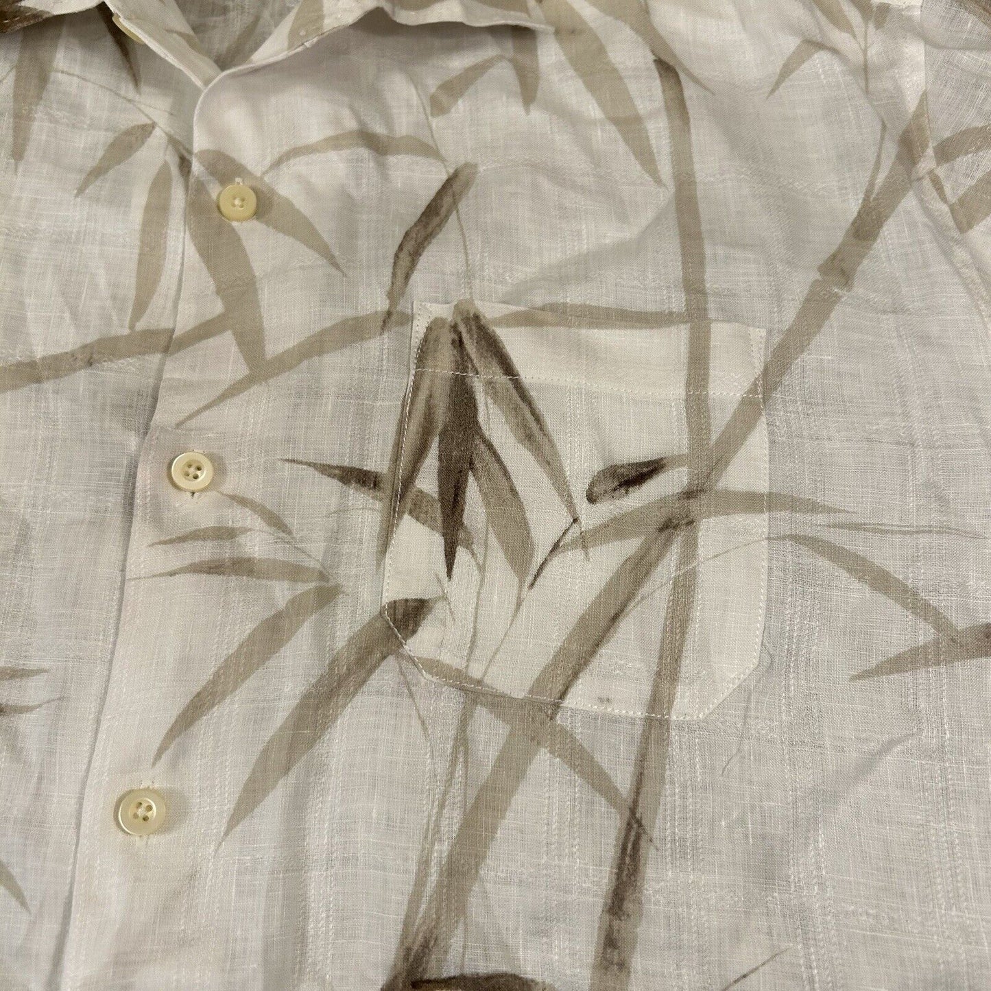 Tommy Bahama Shirt Mens Extra Large White Brown Floral Button Up Linen Hawaiian