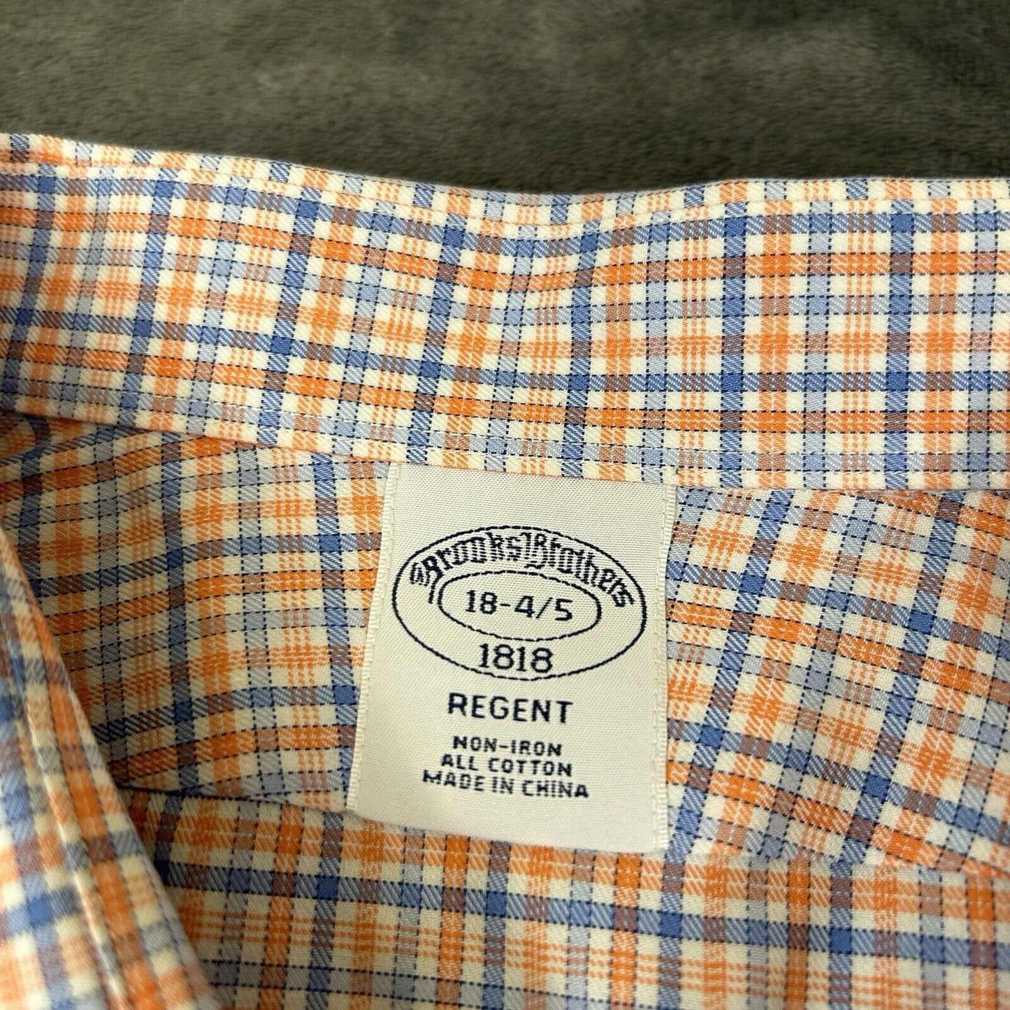 Brooks Brothers Shirt Mens 18 4/5 Orange Blue Check Button Up Long Sleeve Work