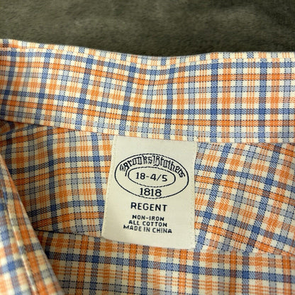 Brooks Brothers Shirt Mens 18 4/5 Orange Blue Check Button Up Long Sleeve Work
