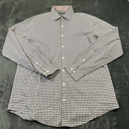 Kenneth Cole Dress Shirt Mens 16 34/35 Purple Blue Check Button Up Slim Fit