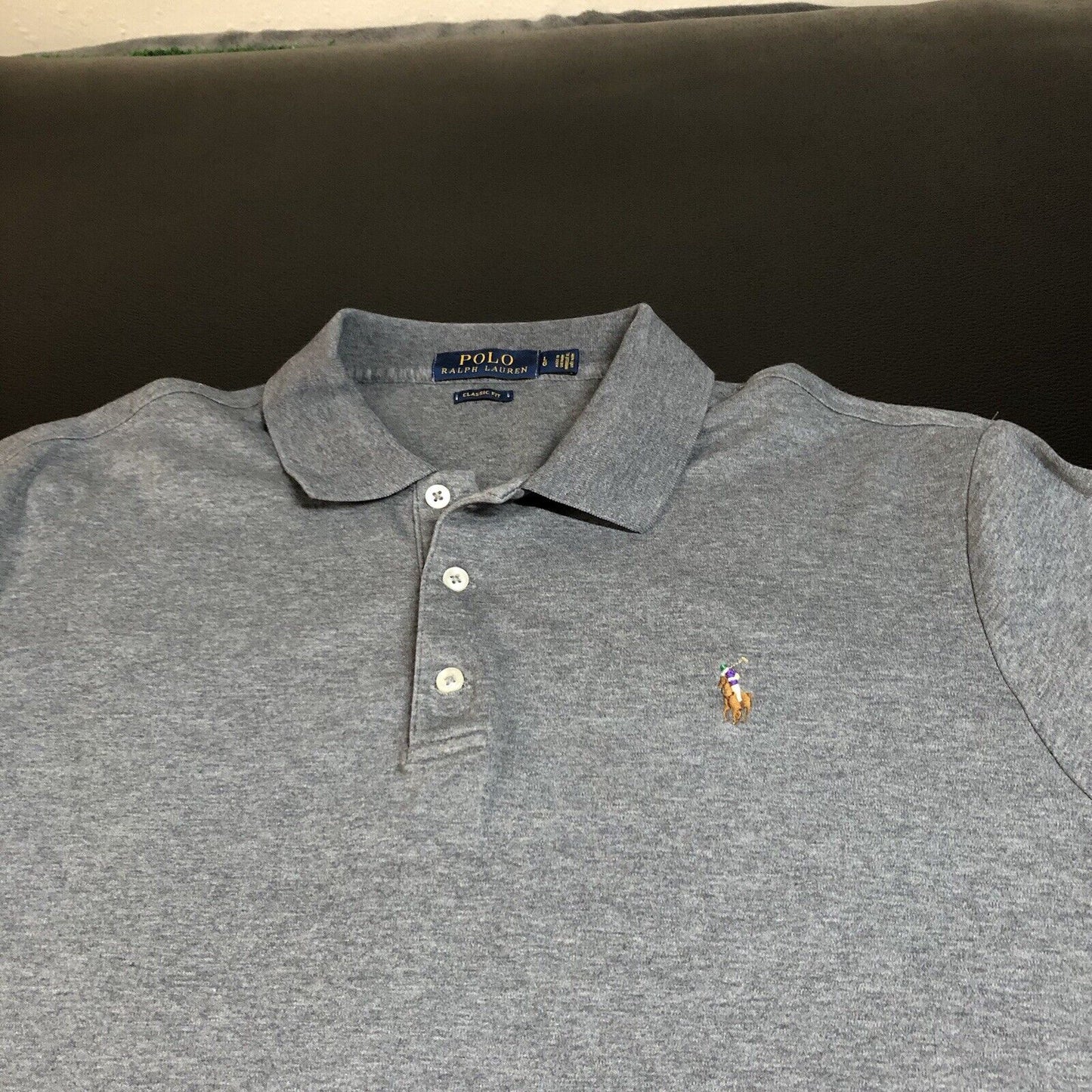 Polo Ralph Lauren Polo Shirt Mens Large Gray Classic Fit Flesh Pony Short Sleeve