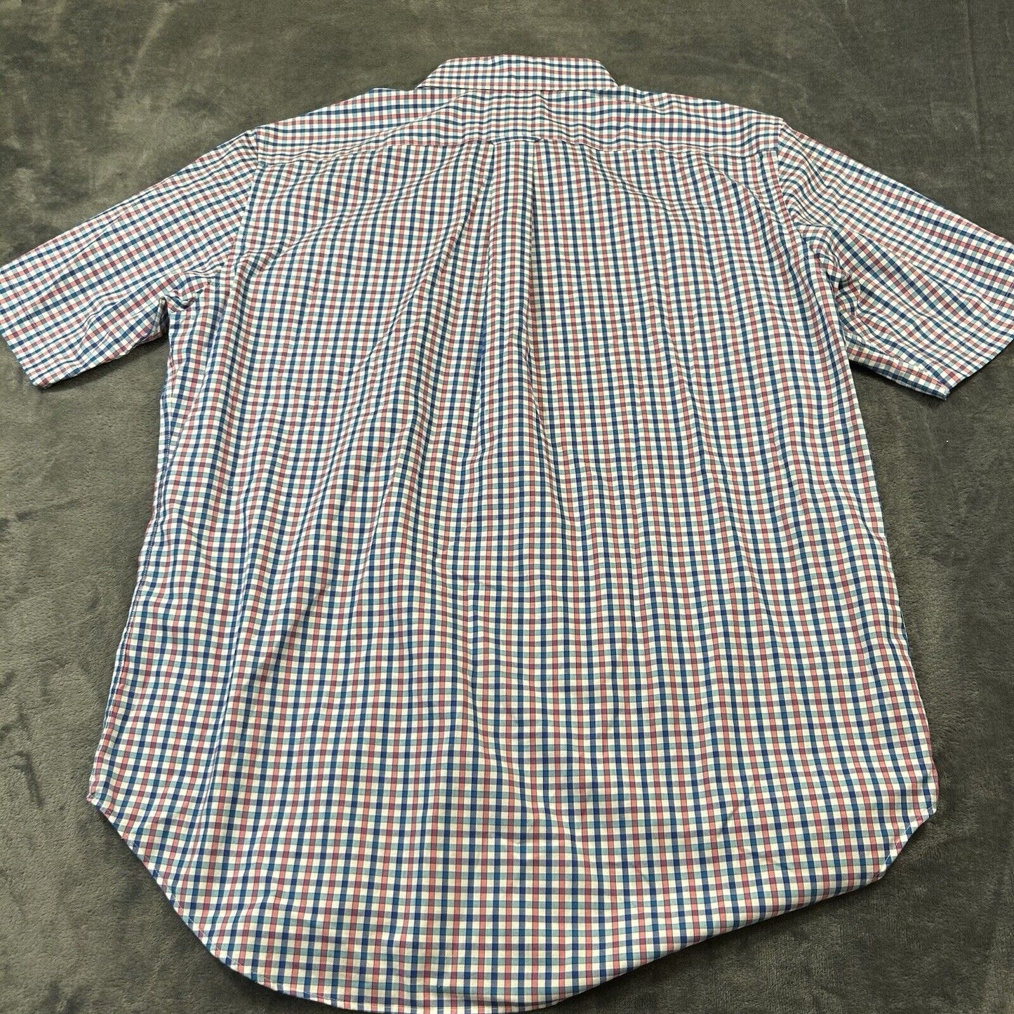 Nautica Shirt Mens Large Pink Blue White Check Button Up Short Sleeve Colorful