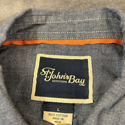 St Johns Bay Shirt Mens Large Blue Button Up Short Sleeve Double Pocket Casual