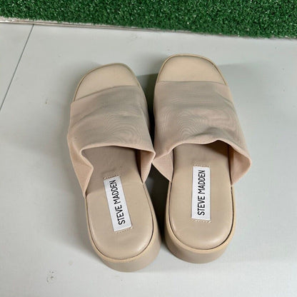 Steve Madden Slinky 30 Platform Sandals Slides Beige Chunky Heel Y2K Womens 6