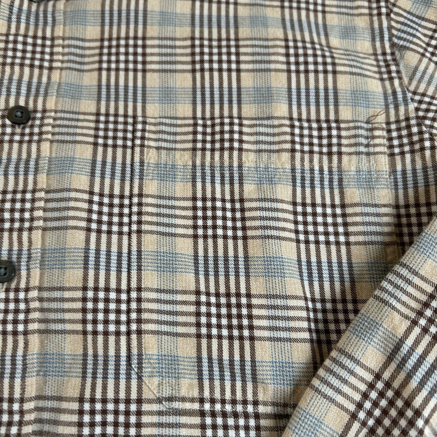 St Johns Bay Shirt Mens Medium Beige Blue Plaid Colorful Button Up Long Sleeve