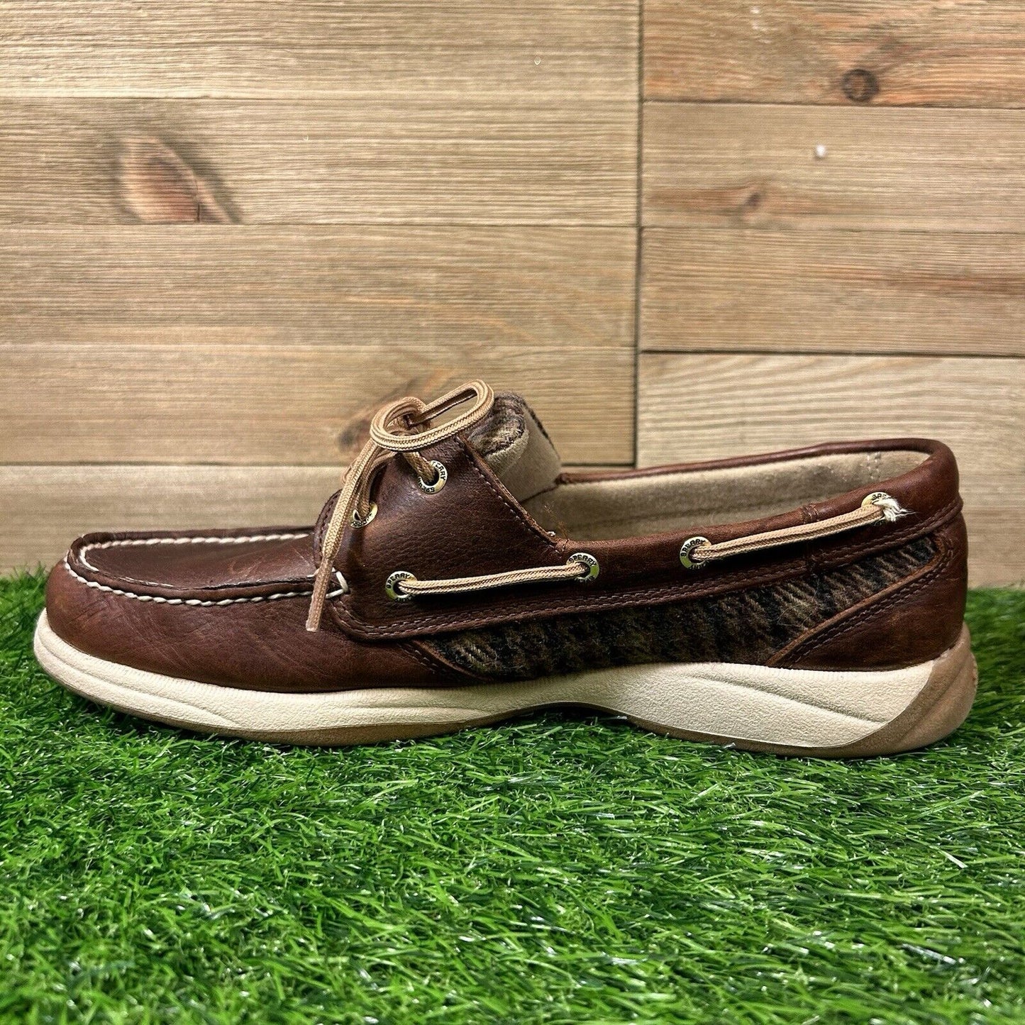 Sperry Top Sider Loafers Womens 10 M Brown Leather Boat Shoes Wool Casual 2 Eye