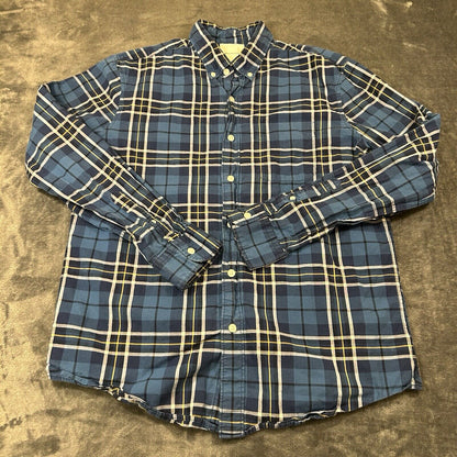 American Eagle Shirt Mens Medium Blue White Plaid Button Up Long Sleeve Outdoor