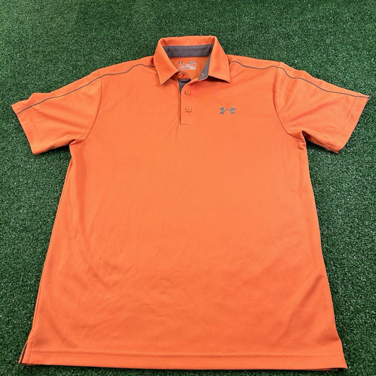 Under Armour Polo Shirt Mens Medium Orange Short Sleeve Golf Athletic Heatgear