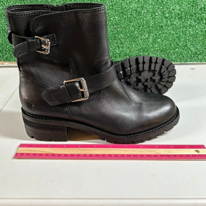 Lucky Brand Taini Boots Buckle Side Zip Ankle Booties Black Leather Womens 10 M