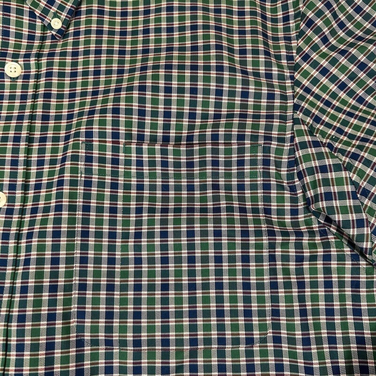 Duluth Trading Shirt Men Large Green Blue Check Button Up Long Sleeve Colorful