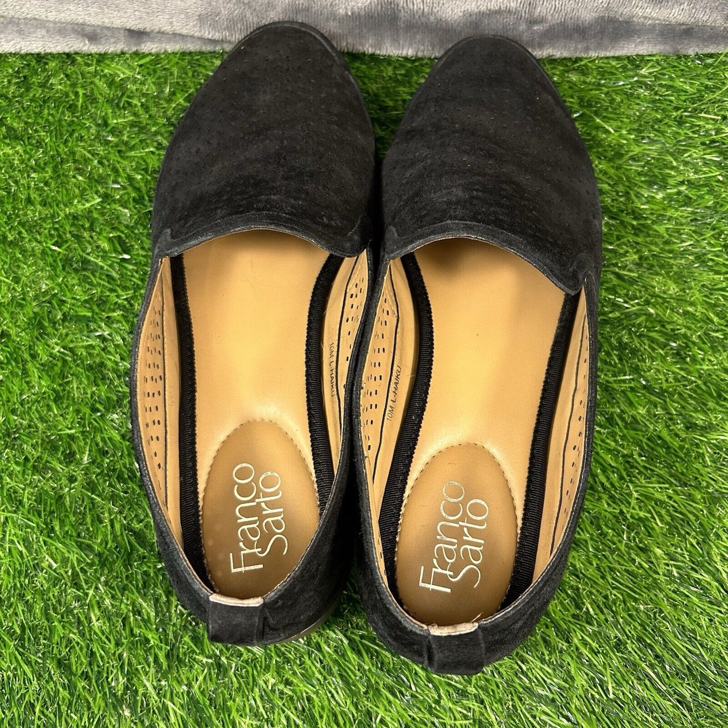 Franco Sarto Haiku Loafers Womens 10 M Black Suede Shoes Slip On Comfort Casual