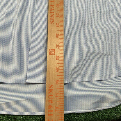 Van Heusen Shirt Men 18.5 34/35 Blue White Striped Stretch Button Up Long Sleeve