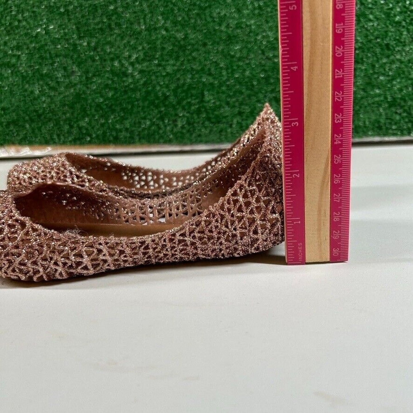 Mini Melissa Campana Glitter Ballet Flats Sparkle Shoes Rose Gold Kids Size 3Y