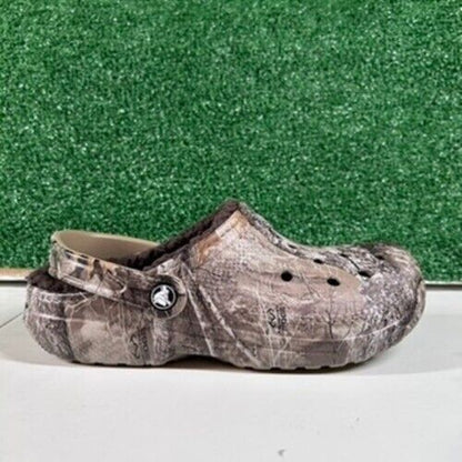 Crocs Classic Lined Clog Realtree Edge Camo Fuzzy Warm Shoes Brown Womens 9