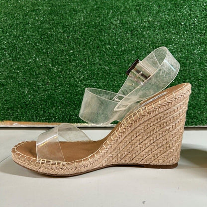 Steve Madden Uri Espadrille Wedge Sandals Clear Straps Buckle Heels Womens 10