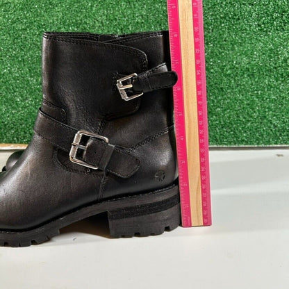 Lucky Brand Taini Boots Buckle Side Zip Ankle Booties Black Leather Womens 10 M