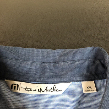 Travis Mathew Polo Shirt Mens XXL 2XL Blue Golf Athletic Pima Short Sleeve