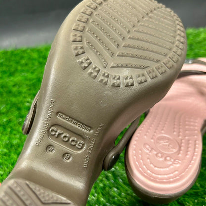 Crocs Cyprus Heeled Sandals Womens 9 Brown Pumps Strappy Slip On Casual Comfort