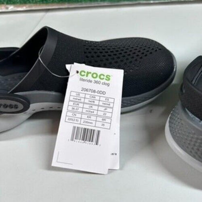 Crocs LiteRide 360 Clog Comfort Slip On Casual Shoes Black Gray Mesh Womens 6