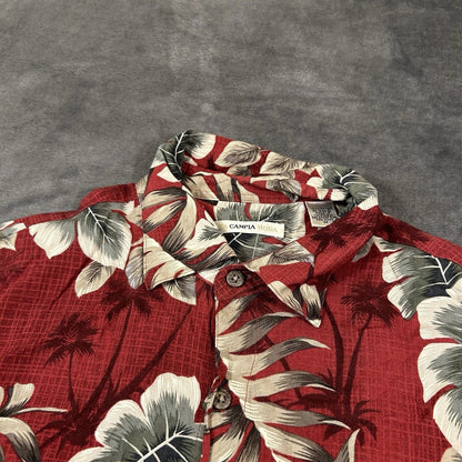 Campia Hawaiian Shirt Mens Medium Red Floral Button Up Short Sleeve Rayon Beach