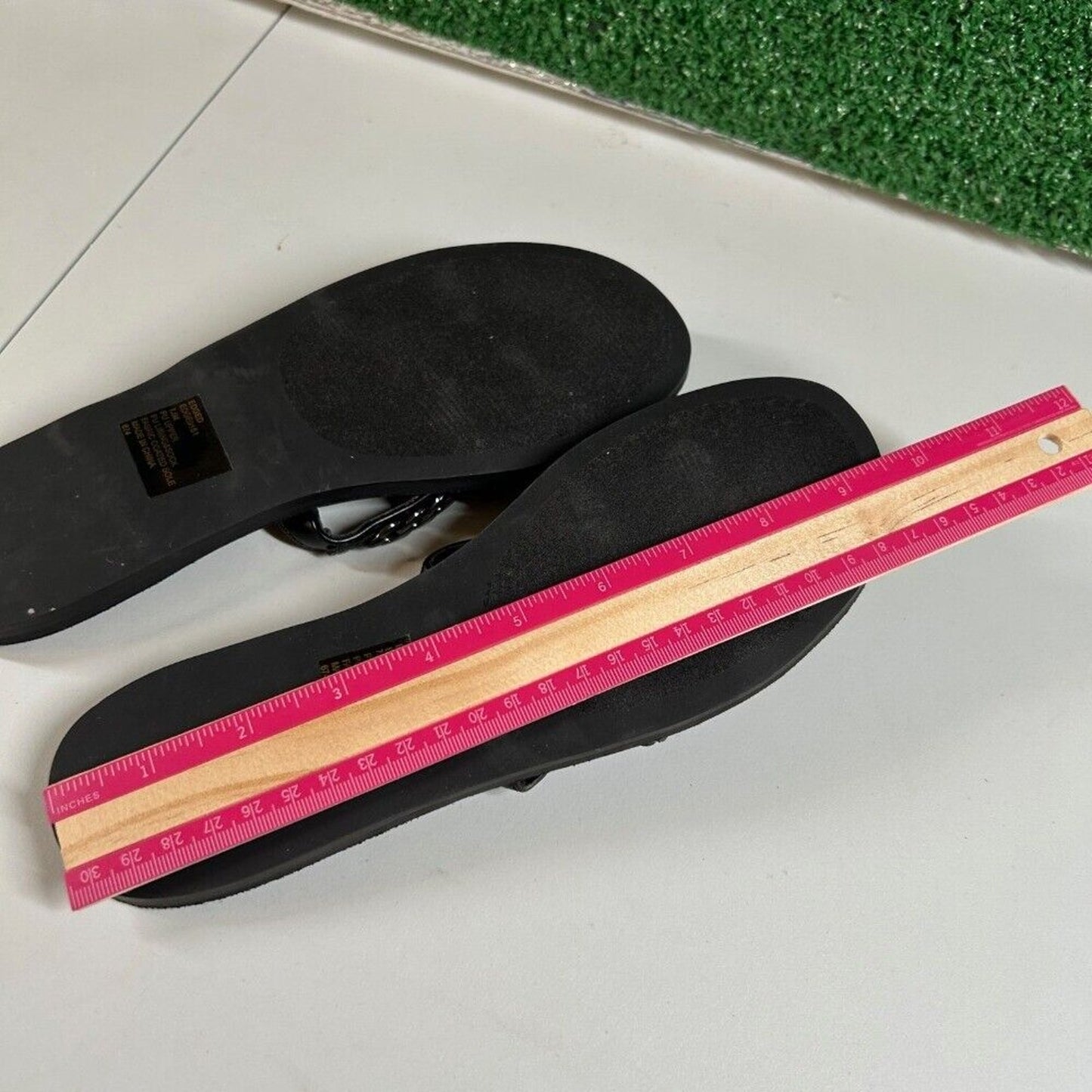 Steve Madden Edged Chain Embellished Slide Sandals Black 3 Strap Womens 7.5