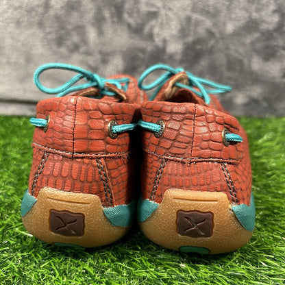 Twisted X Loafers Womens 7.5 M Red Blue Leather Boat Shoes crocodile Print Lace