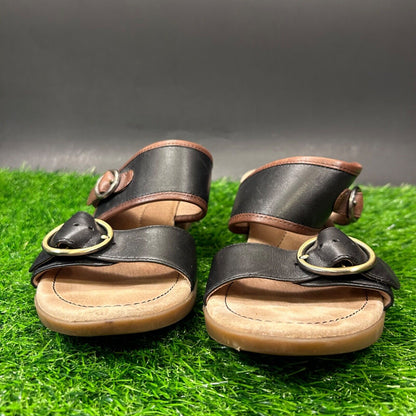 Dansko Lenny Sandals Womens 10.5 Black Brown Leather Double Strap Casual Comfort