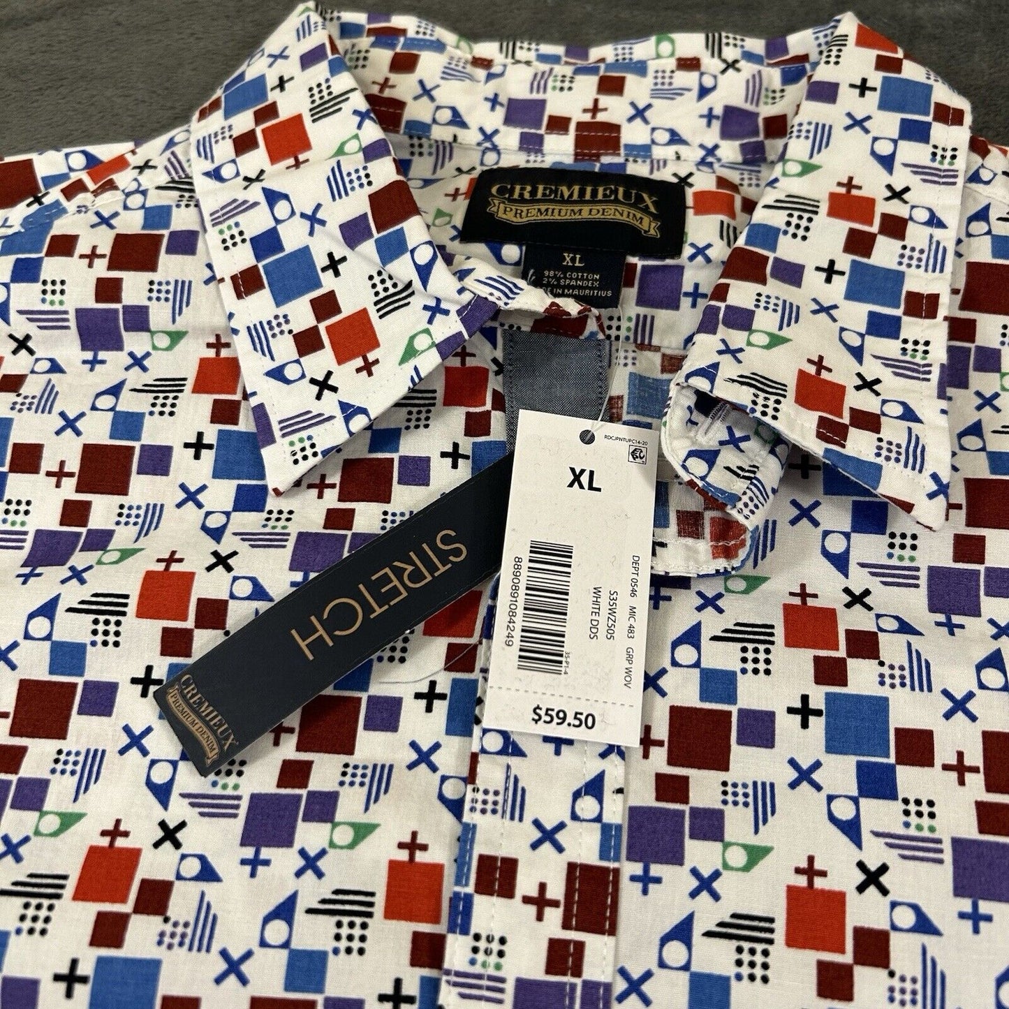 Cremieux Shirt Mens Extra Large White Geometric Button Up Short Sleeve NEW $59